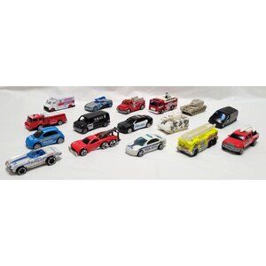 Lot of 16 Die-Cast Plastic Emergency Police Vehicles Tanks Hot Wheels Matchbox